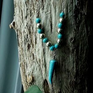 Boho, Hippie, Real Turquoise Stone Silver Beaded Necklace. Women's. Men's.…